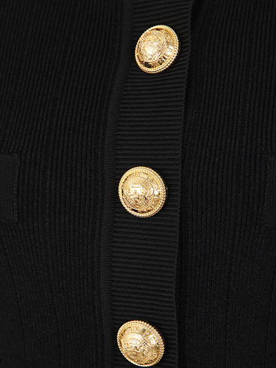 Shop Balmain Short Sleeve Buttoned Knit Short Cardigan In Pa Noir