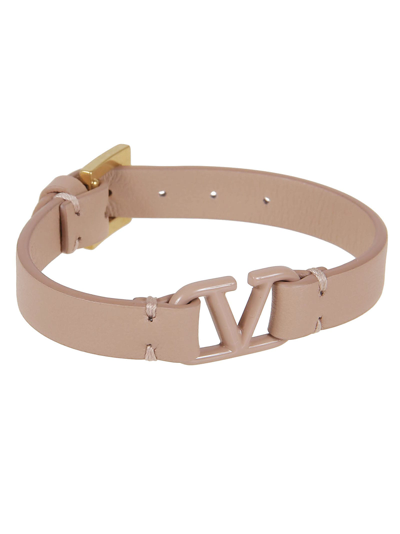 Shop Valentino Leather Bracelet Vlogo Signature In Rose Cannelle