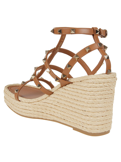 Shop Valentino Wedge Espadrillas Rockstud Torchon T. 25/95 In Almond Beige Naturale