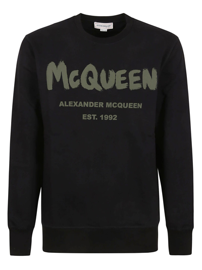Shop Alexander Mcqueen Graffiti Prt Sweater In Black Khaki
