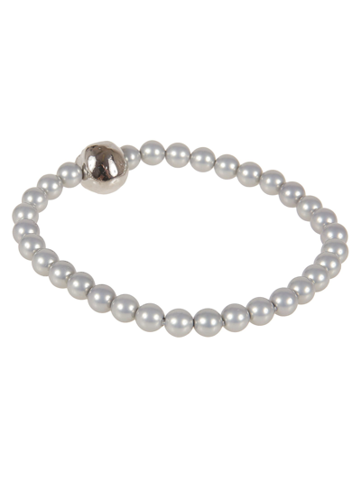 Shop Alexander Mcqueen Skull Beaded Bracelet In A Silver Pearl