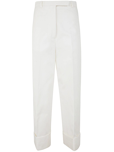 Shop Thom Browne High Waisted Straight Leg Trouser In Organic Cotton Canvas In Off White