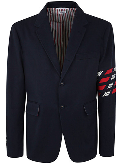 Shop Thom Browne Unconstructed Classic Sport Coat - Fit 1 - With 4 Bar In 4 Bar Repp Stripe Silk Cotton Mogador In Rwbwht