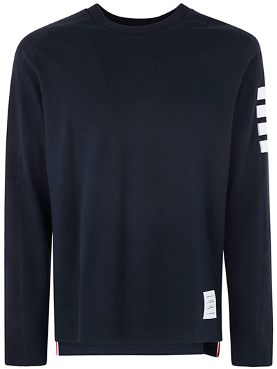 Shop Thom Browne Long Sleeve Tee With 4 Bar Stripe In Milano Cotton In Navy