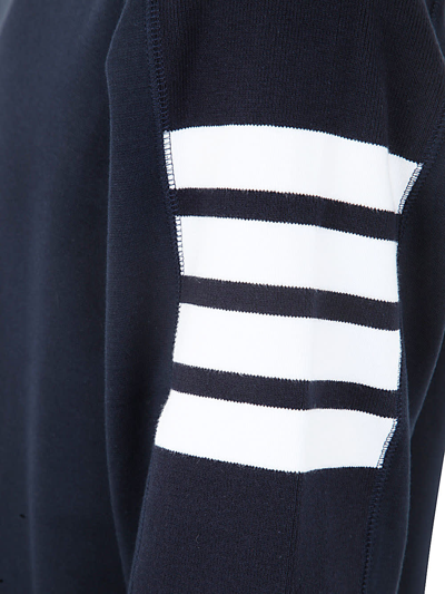 Shop Thom Browne Long Sleeve Tee With 4 Bar Stripe In Milano Cotton In Navy