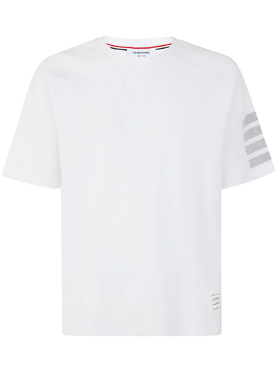 Shop Thom Browne Short Sleeve Tee With 4 Bar Stripe In Milano Cotton In White