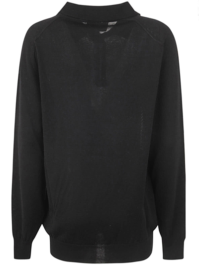 Shop Lardini Long Sleeves Polo In Black