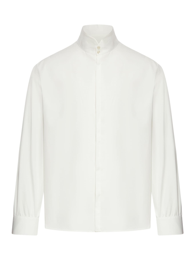 Shop Saint Laurent Button Detailed Long-sleeved Shirt In Craie