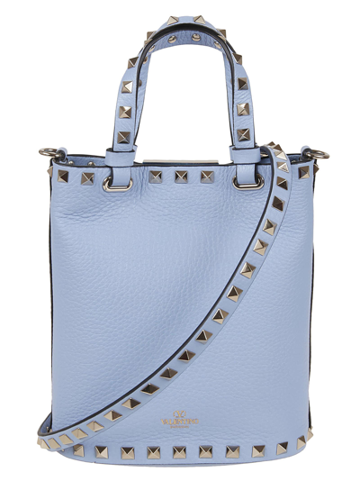 Shop Valentino Mini Tote Rockstud In Zqw Popeline Blue