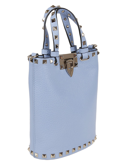 Shop Valentino Mini Tote Rockstud In Zqw Popeline Blue