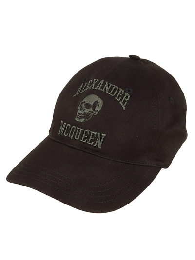 Shop Alexander Mcqueen Hat Varsity Skull Lo In Black Khaki