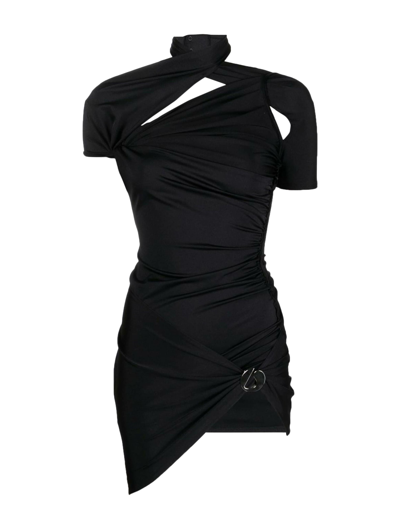 Shop Coperni Asymmetric Draped Jersey Dress In Blk Black