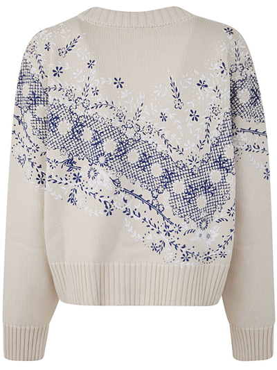 Shop Philosophy Di Lorenzo Serafini V Neck Printed Sweater In Fantasy Light Blue