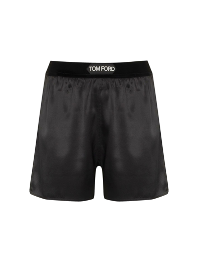 Shop Tom Ford Stretch Silk Satin Pj Shorts In Black