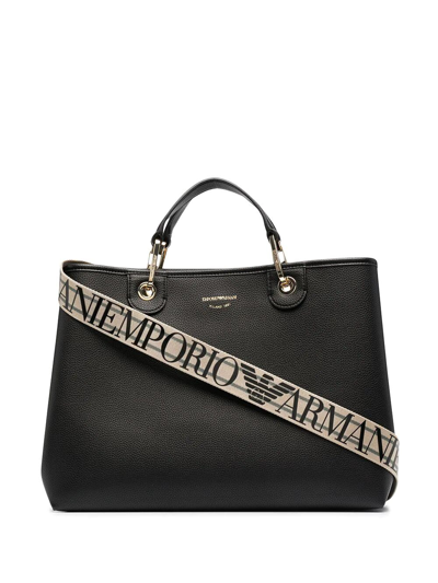 Shop Emporio Armani Shopping Bag In Black Silver