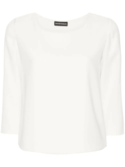 Shop Emporio Armani 3/4 Sleeves Crew Neck Shirt In White