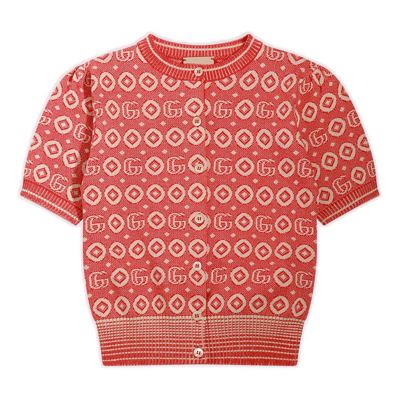 Shop Gucci Kids Double G Logo Knitted Cardigan In Red