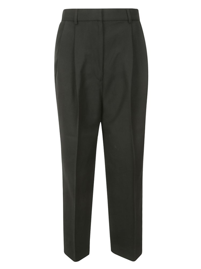 Shop Totême Double Pleated Cropped Trousers In Black