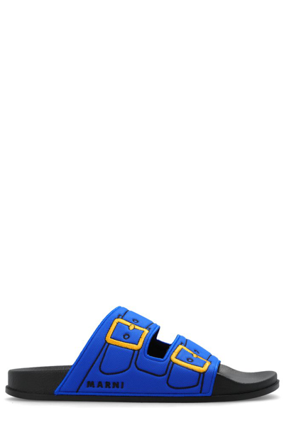 Shop Marni Logo Embroidered Slip In Blue