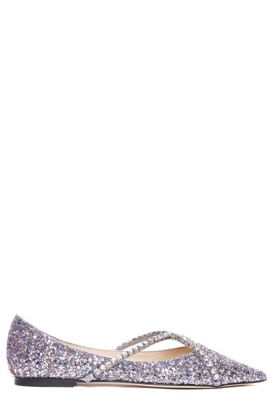 Shop Jimmy Choo Pointed Toe Embellished Flat Shoes In Multi