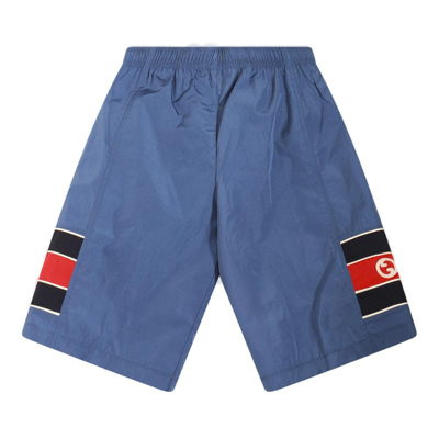 Shop Gucci Kids Mid Rise Interlocking G Shorts In Blue