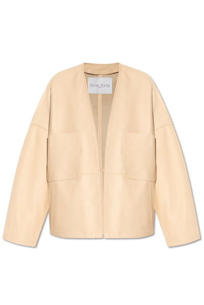 Shop Forte Forte Collarless Leather Jacket In Beige