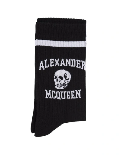 Shop Alexander Mcqueen Logo Skull Socks In In Black