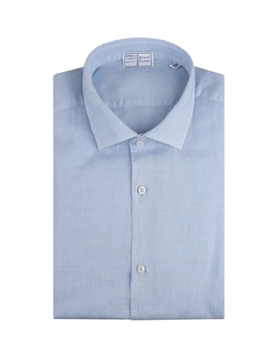 Shop Fedeli Classic Shirt In Lightweight Light Cotton In Blue