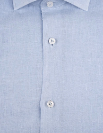 Shop Fedeli Classic Shirt In Lightweight Light Cotton In Blue