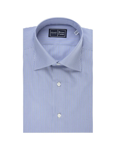 Shop Fray Regular Fit Shirt With Light And White Stripes In Blue