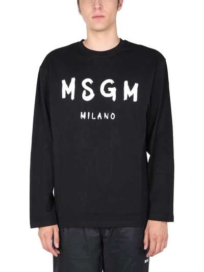 Shop Msgm T-shirt With Brushed Logo In Black