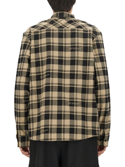 Shop Off-white Check Print Shirt In Beige