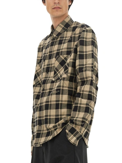 Shop Off-white Check Print Shirt In Beige