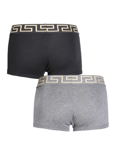 Shop Versace Pack Of Two Boxer Shorts With Greek In Multicolour