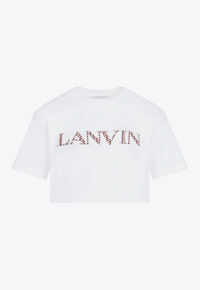 Shop Lanvin Curb Embroidered Cropped T-shirt In White