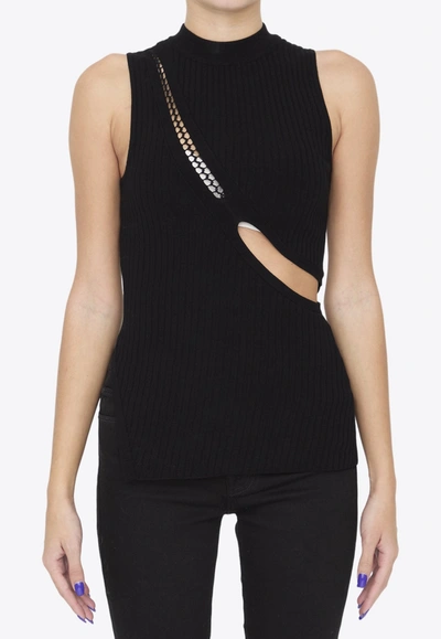 Shop Attico Cut-out Sleeveless Rib Knit Top In Black
