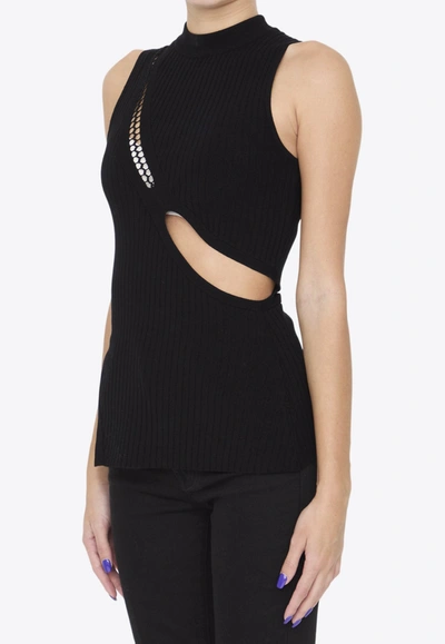 Shop Attico Cut-out Sleeveless Rib Knit Top In Black