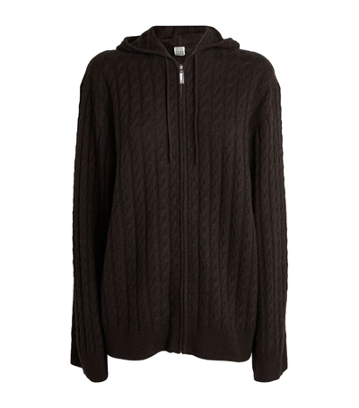 Shop Totême Toteme Cashmere Blend Cable Knit Hoodie In Brown
