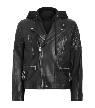 Shop Allsaints Leather Whitson Biker Jacket In Black