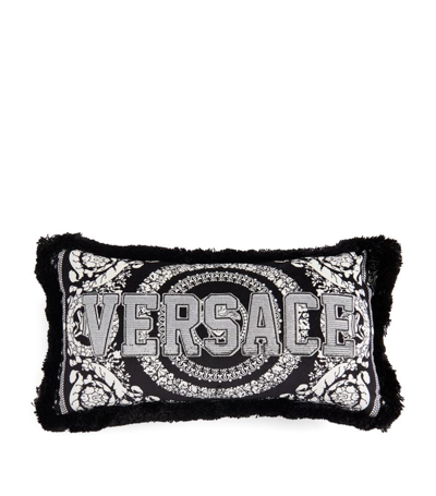 Shop Versace La Greca Cushion (25cm X 45cm) In Black