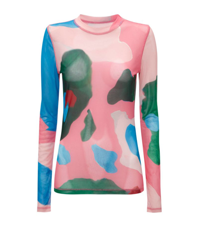 Shop Jw Anderson Mesh Abstract Print Top In Pink