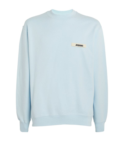Shop Jacquemus Organic Cotton Grosgrain Logo Sweatshirt In Blue