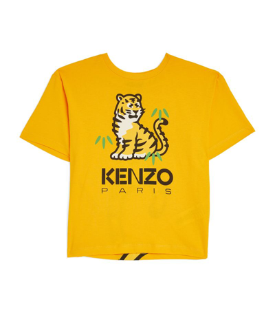 Shop Kenzo Cotton Tiger T-shirt (2-14 Years) In Yellow