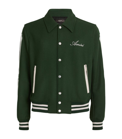 Shop Amiri Bones Varsity Jacket In Green