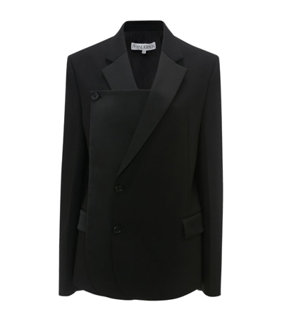 Shop Jw Anderson Virgin Wool Asymmetric Blazer In Black
