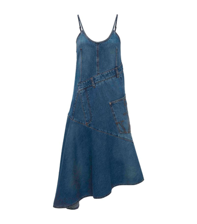 Shop Jw Anderson Denim Twisted Midi Dress In Blue