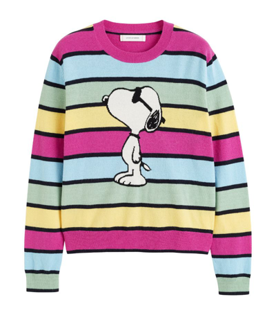 Shop Chinti & Parker Breton Striped Snoopy Sweater In Pink