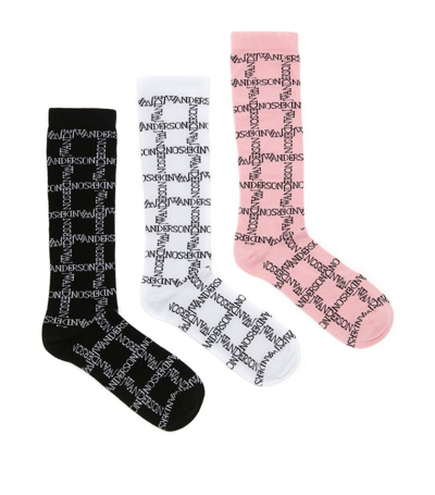 Shop Jw Anderson Cotton-blend Logo Socks (pack Of 3) In Pink