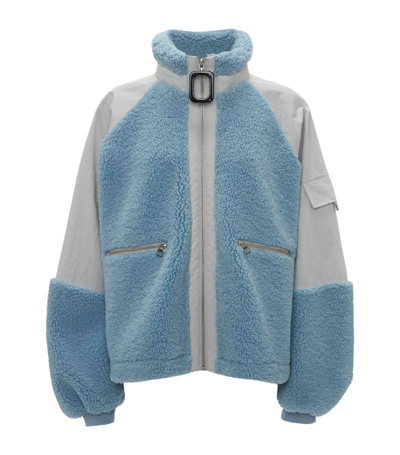 Shop Jw Anderson Fleece Oversized Zip-up Sweatshirt In Blue