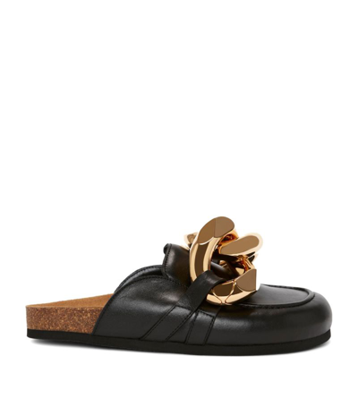 Shop Jw Anderson Leather Chain Slippers In Black